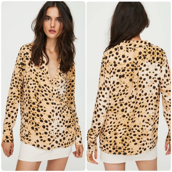 ARITZIA WILFRED Free Light Brown Leopard Print Long Sleeve Women's Blouse Size S - Picture 3 of 11